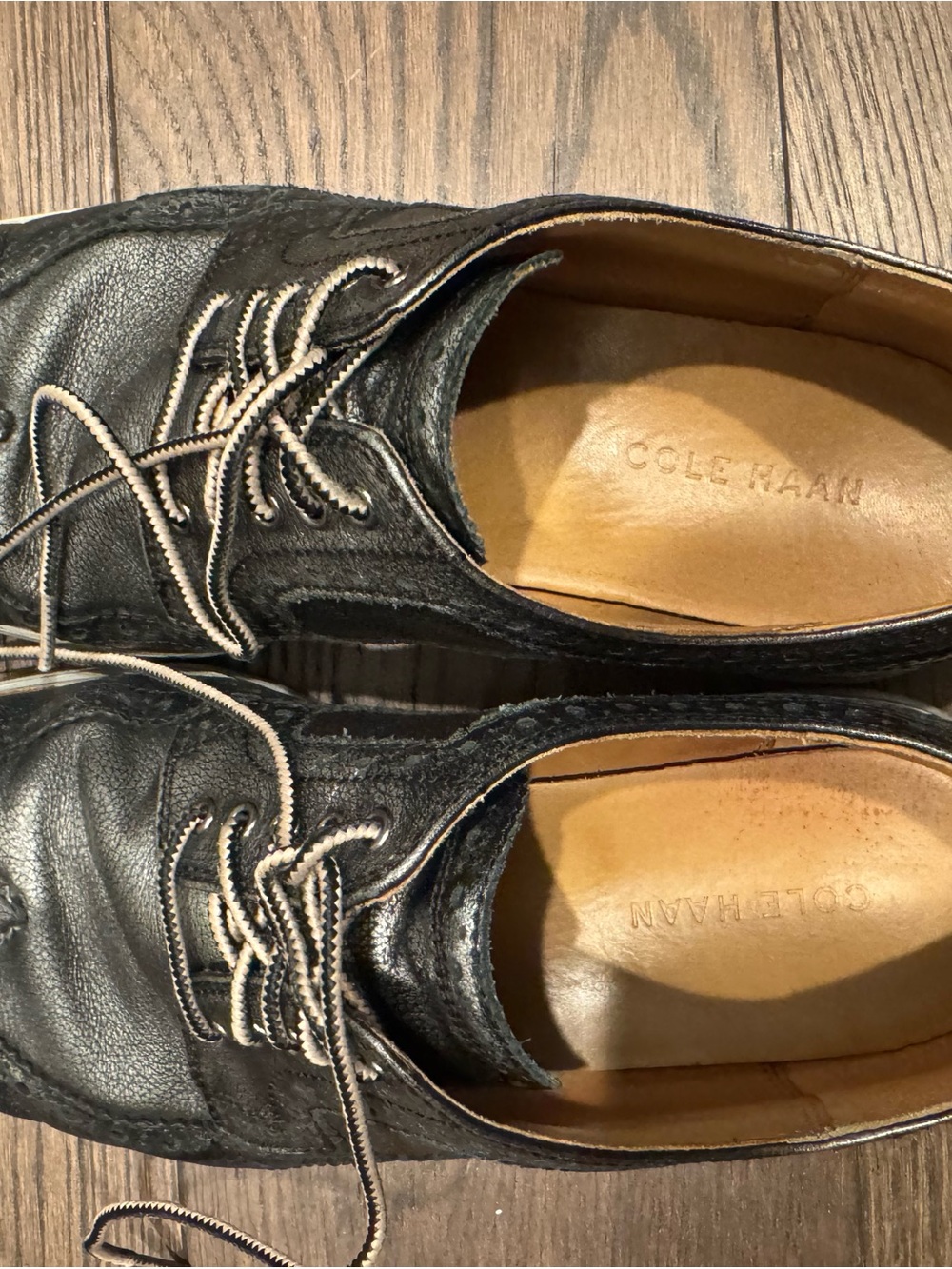Cole Haan metallic Black Leather Derby Shoes with Contrast Laces 9 size men